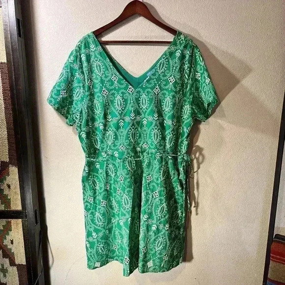 Draper James Mini Dress Womens XXL Green Fit & Flare Embroidered Eyelet Lined - Picture 1 of 7